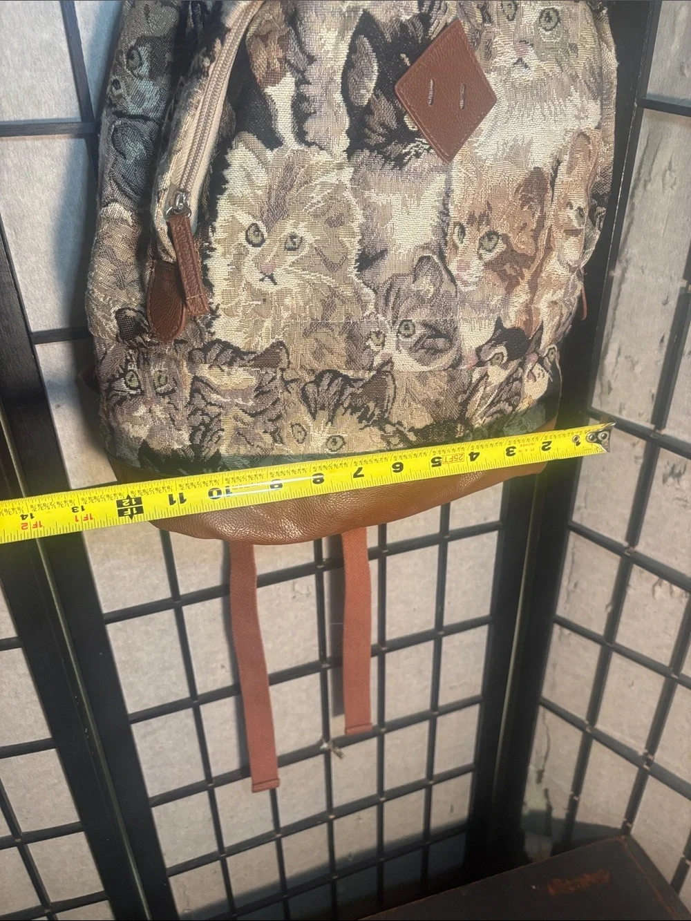Brown & Multicolor Cat Print Tapestry Backpack